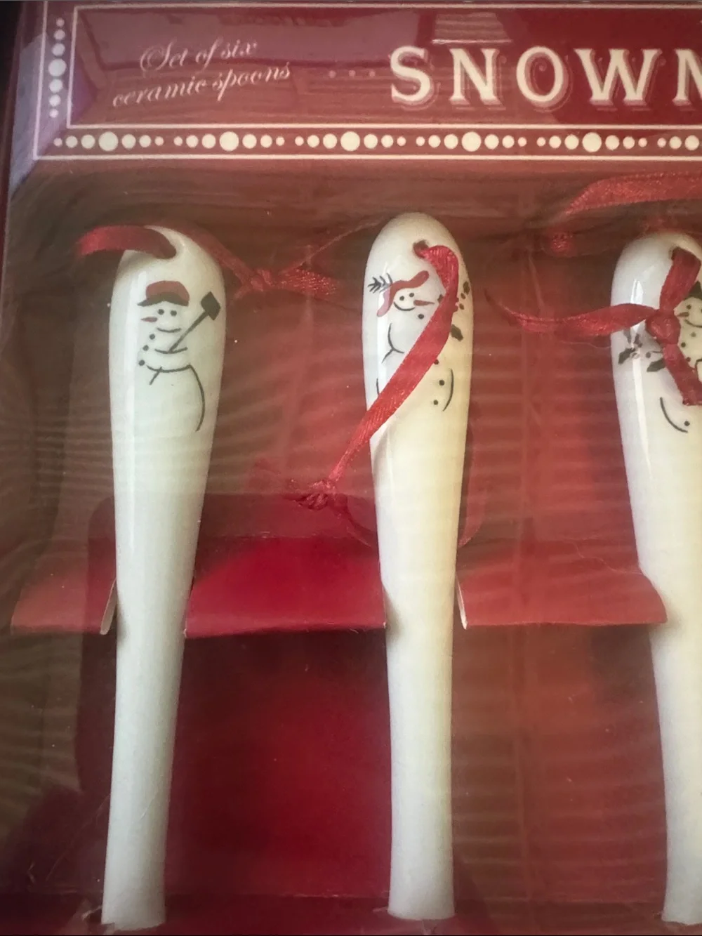 Williams Sonoma White Snowman Ceramic Spoon Set